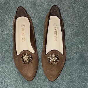 Twenty Women's Brown Loafers with Gold Emblem
